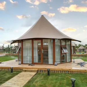Safari Tent Luxury Canvas Resort Glamping Wooden House Log Cabin Kits With Bathroom