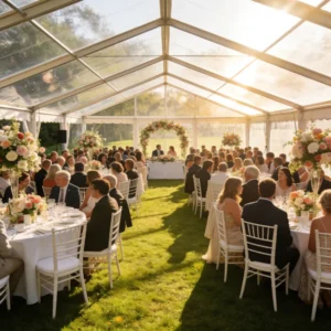 See-Through Top Event Tent Natural Grass Interior Floral Decor Marquee for Private Party Reception Hall
