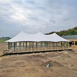 Semi Permanent Luxury Double Layer Four Season Glamping Tent Waterproof Fireproof UV Protection Hexagon Shape Resort Hotel