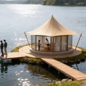 Semi Permanent Luxury Square Glamping Tent Fireproof PVC Double Layer 4 Season 3000mm Waterproof Summer Hotel Resort Campsite