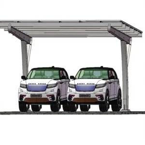 Single- or Two-Way Photovoltaic Carport with H-Shape Steel or Square-Tube Frame for Multiple Vehicles
