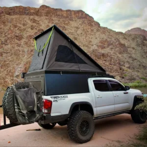 Slant Roof Hard Shell Wedge Truck Camper One-Side Pop-Up Lightweight Low Wind Noise for Tacoma Overland Travel