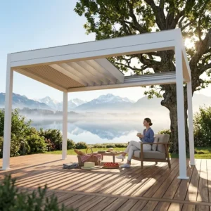 Sleek Design Aluminium Pergola Canopy Eco-Friendly Free Standing Hidden Cable Management Motorized Louvers