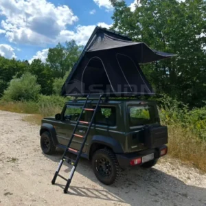 Slimline Hardshell Rooftop Tent for 1-2 People, Waterproof Canvas Fabric, 4×4 Off-Road Vehicle, Aluminum