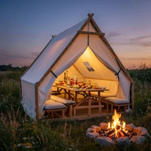 Small Triangle Tent 3x3m Pressure Treated Wood Frame Outdoor Camping Tent for Backyard Glamping