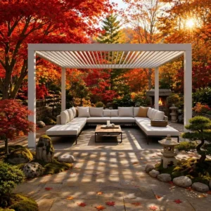 Smart Bioclimatic Pergola Louver Roof UK Electric Aluminum Garden Shelter with Energy Saving LED UV Protection Eco Friendly