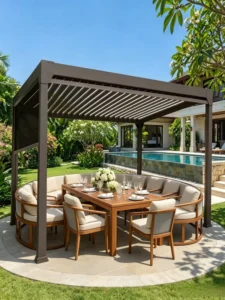 Smart Electric Aluminum Pergola Louvered Roof System Built-in LED Lights Waterproof Bioclimatic Patio Canopy UV Resistant