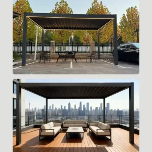 Smart Motorized Electric Louvered Aluminum Pergola Gazebo, Waterproof, Freestanding, for Backyard Terrace