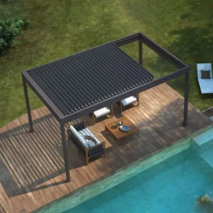 Smart Rain-resistant Aluminium Pergola with Motorised Louvers Outdoor Retractable Canopy for Decks and Garden