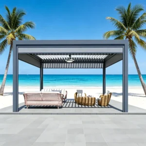 Smart Remote Control Aluminum Bioclimatic Louvered Pergola Custom Size Color Electric Adjustable Roof Canopy Courtyard UV