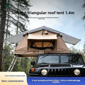 Soft Top Triangular Rooftop Tent 1.4m for 2-3 Persons Waterproof with Ladder for SUV Camping