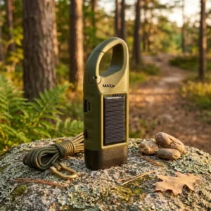 Solar Hand Crank Flashlight Portable Emergency LED Torch with Carabiner USB Power Bank for Camping & Survival
