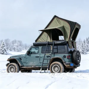 Solar Panel Integrated Hard Shell Wedge Rooftop Tent with Side Awning for SUV 4×4 Overland Camping DDP Duty Paid to USA