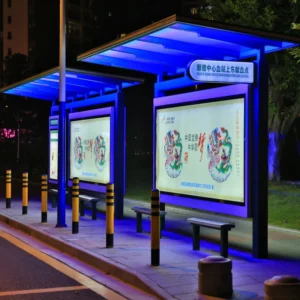 Solar Powered Bus Shelter With LED Advertising Light Box Bus Station With Bench