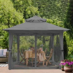 Steel Garden Pergola & Gazebo with Powder Coated Finish 11x11ft Black Canopy-Waterproof