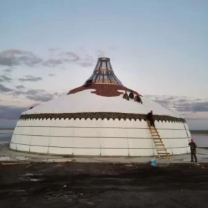 Steel Structure Mongolian Yurt Blue White Color