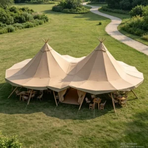 Straw Hat Tent 450G Flame-Retardant Canvas Glamping Tent for Outdoor Party Wedding