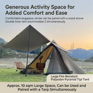 Summer Lightweight Foldable Pyramid Hot Tent PU3000 Waterproof Oxford Snow Skirt Double Door Two Bedrooms Camping Hiking 6m
