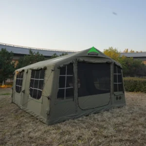 TC Cotton Inflatable Camping Tent 17.28sqm Green Glamping Shelter Partition Rainfly TPU Windows Factory