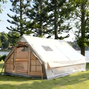 TUKI 12sqm Two Bedrooms Double Layer Inflatable Lightweight Summer Camping Tent Beige Oxford Waterproof Luxury