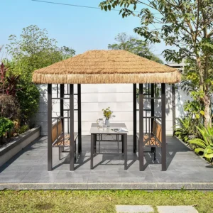 Thatched Gazebo Garden Pavilion Garden Patio Gazebo Courtyard Outdoor Pavilion Iron Waterproof Sun Shelter