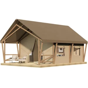 Timber Safari Tent with Glass Door Eco Friendly Prefab Glamping Cabin for Resorts Luxury Camping Accommodation