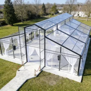 Transparent Aluminum Wedding Tent With Clear PVC Marquee And Chandelier Decoration