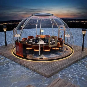 Transparent Geodesic Dome 360° Panoramic Glamping House Rooftop Dining Igloo for Outdoor Resorts