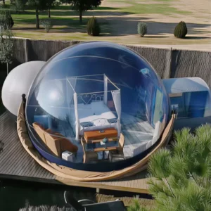 Transparent Inflatable Heavy-Duty PVC 360° Panoramic Glamping Dome Tent with Bathroom
