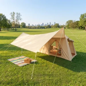 Trekker Inflatable Cabin Shelter 420D Oxford 396x270x200cm Khaki PVC Airbeam Hospitality Glamping