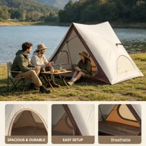 Triangle Camping Tent Quick Setup Waterproof Oxford Cloth 3-4 Person Four Season Tent for Outdoor Beach Camping Use
