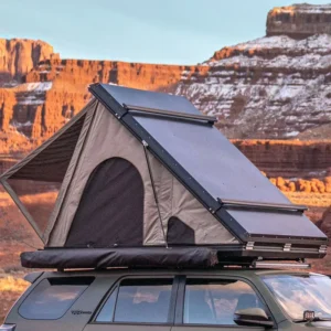 Triangle Car Rooftop Tent Hard Clamshell Black Gray Aluminum 2 Person