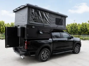 Truck Bed Slide in Camper Canopy with Lift Roof Tent for Outdoor Adventure Camping