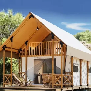 Two Layer Luxury Glamping Tent with Balcony Modern Loft Style Safari Tent for Resorts