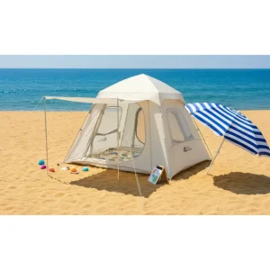 Two Room Family Tent for Camping Waterproof Silver Coated Fabric Large Outdoor Living Space