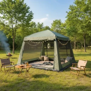 UV Guard Outdoor Camping Square Multi-Person Sunscreen Tent with Mesh Awning, Rainproof Mosquito Protection
