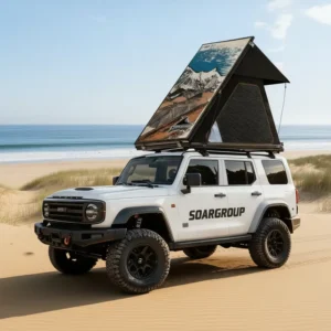 Ultralight Four Season One Bedroom Roof Top Tent 600D Oxford Double Layer 360 Degree Rainfly Diagonal Bracing 40kg 2 Persons