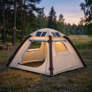 Upgraded Waterproof Solar Inflatable Camping Tent 3 4 Person Luxury Glamping Air Tent Easy Auto Set up Blow Up House for Outdoor