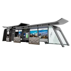 Urban Smart Bus Shelter Stainless Steel Electronic Stop Sign Advertising Scrolling Light Box Platform
