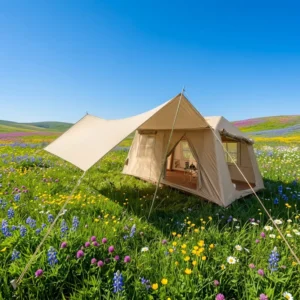 Voyage Inflatable Cabin Shelter 420D Oxford 396x270x200cm Khaki PVC Airbeam Retail Glamping
