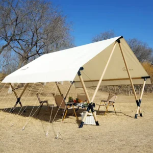 W-Shaped Market Canopy Tent Waterproof Yurt House Glamping Tent One Bedroom for Camping