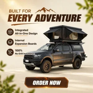 Walk through Integrated Aluminum Canopy with Manual Tent for Ford Ranger All in One Overlanding Camper Rust Proof