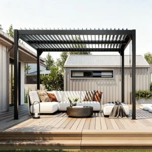 Wall Mount Aluminum Louvered Pergola Waterproof Sun Shade Adjustable Roof Outdoor Gazebo Garden Terrace