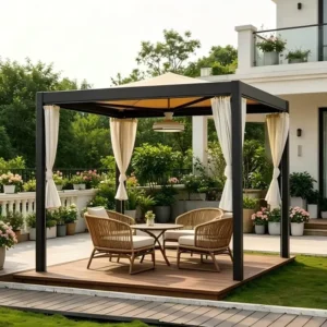 Wall-Mounted Aluminum Louvered Pergola with Electric Motorized Opening Roof, Waterproof Outdoor Canopy, Garden Gazebo, Pavilion