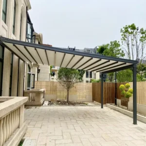 Wall Mounted Pergola Retractable PVC Roof White Canopy Terrace Roof Sliding Patio Cover