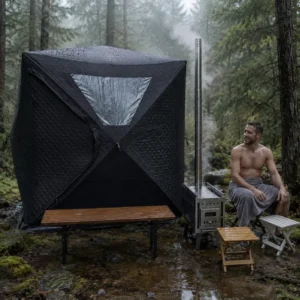 Warmfire Square Oxford Outdoor Sauna Tent 6 Person Portable Insulated Steam with Wood Stove for Beach Events