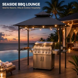 Waterproof 5×8 Feet Iron BBQ Gazebo Double Tier Roof Design Ventilated Outdoor Grill Canopy for Patio Backyard Factory