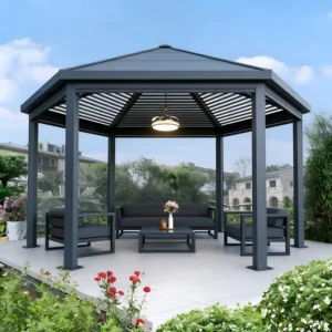 Waterproof Aluminum Alloy Gazebo with Fiberglass Flyscreen for Patio Backyard Terrace Garden