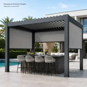 Waterproof Aluminum Louvered Pergola Adjustable Outdoor Canopy for Balcony, Patio, Hotel, and Restaurant