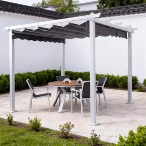 Waterproof Aluminum Pavilion, Outdoor Garden Gazebo, Rust-Resistant Metal Canopy with PVC Roof